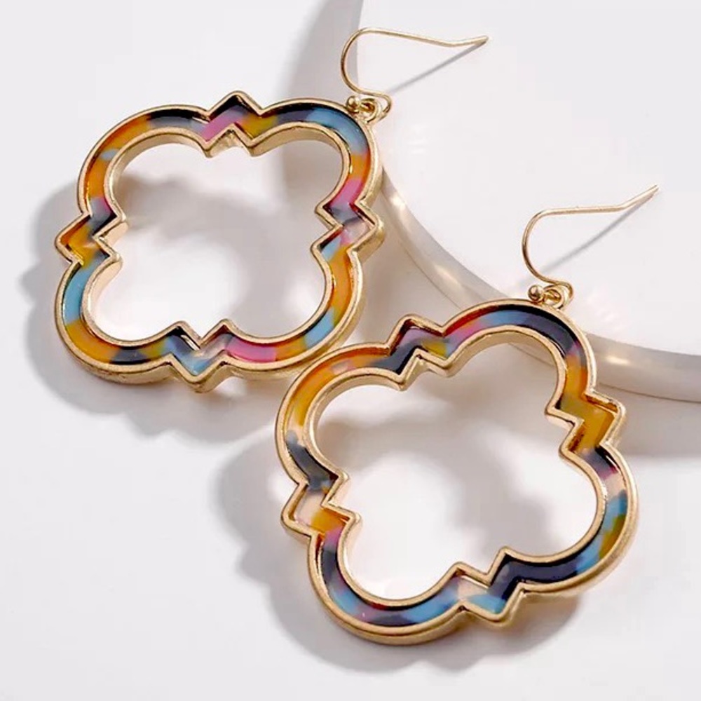 Anthropologie Gold Plated Colorful Marbled Resin Drop Earrings D43